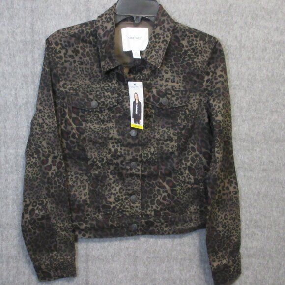 Nine West Leopard Print Denim Jacket Medium - Picture 2 of 16